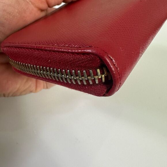 Prada Saffiano Leather Zip Around Coin Purse Wallet Red - Picture 5 of 16